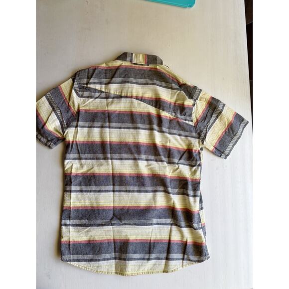 Volcom Shirt Adult L Yellow Gray Red Striped Cotton Rayon Blend Button - Picture 5 of 8
